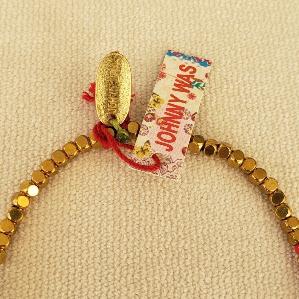 Johnny was Gold Square Bead w Material & Leather Accent.  NWT. One size - Picture 4 of 6